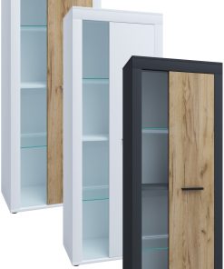 VCM Holz Kommode   Sideboard mit Drehtüren   Highboard  mit einer Glastür   Maße ca. H. 159 x B. 60 x T. 35 cm - Usilo