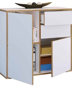 VCM Holz Kommode   Sideboard mit Drehtüren und Schubladen   Büromöbel   H. 74 x B. 80 x T. 33cm - Salia