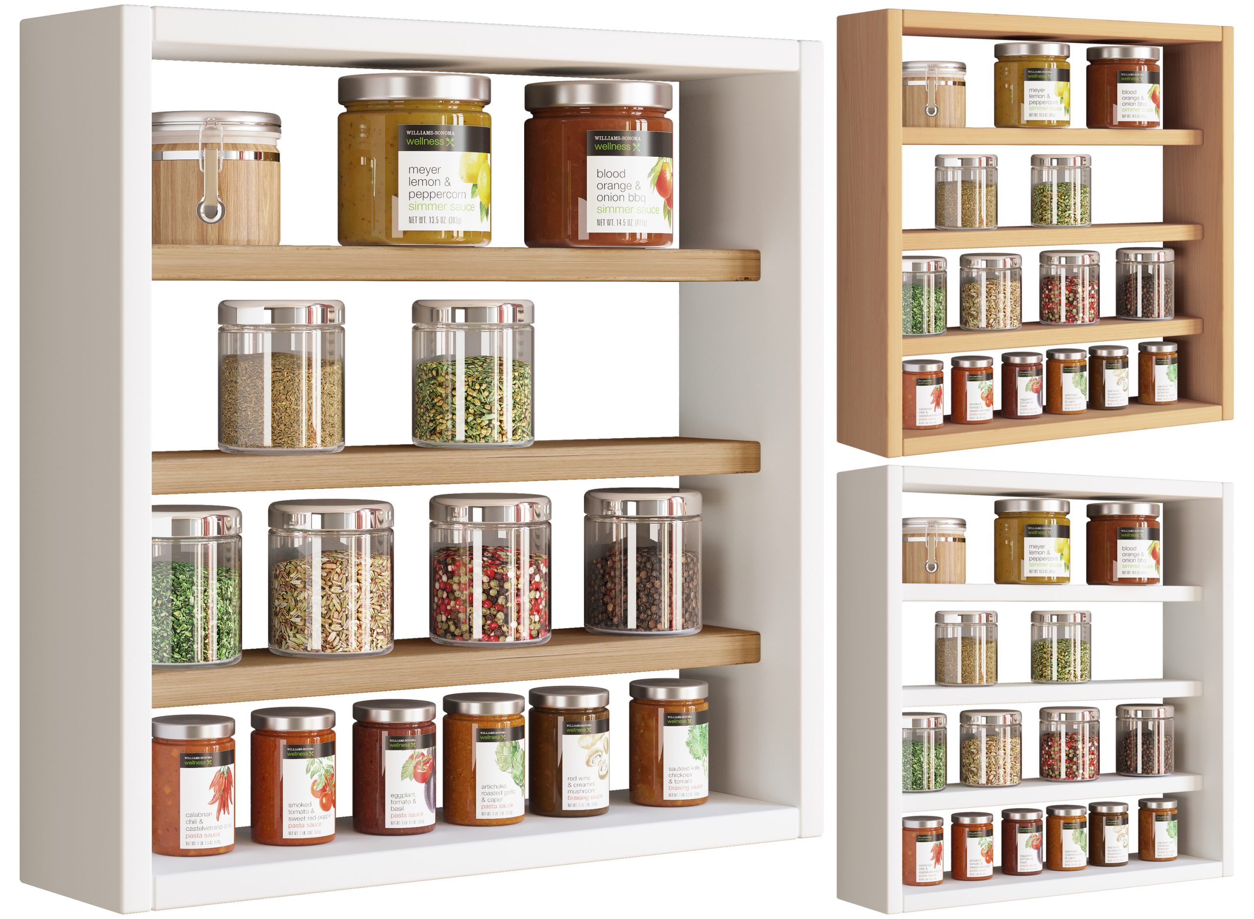 VCM Holz Küchenregal hängend   Maße ca. H. 40 x B. 40 x T. 10 cm   Hängeregal mit vier Fächern   Wandregal   Gewürzregal   Küchenmöbel - Esaldi S