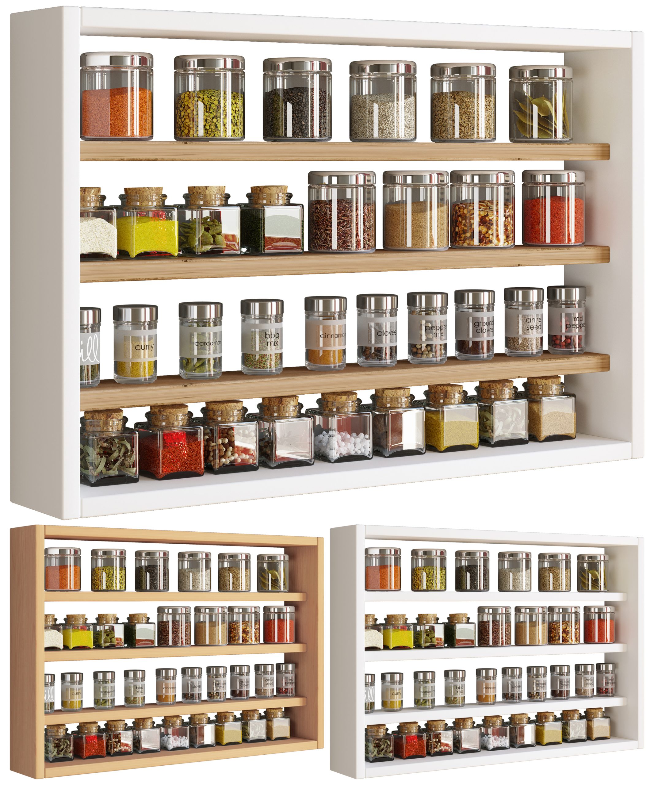 VCM Holz Küchenregal hängend   Maße ca. H. 40 x B. 60 x T. 10 cm   Hängeregal mit vier Fächern   Wandregal   Gewürzregal   Küchenmöbel - Esaldi M