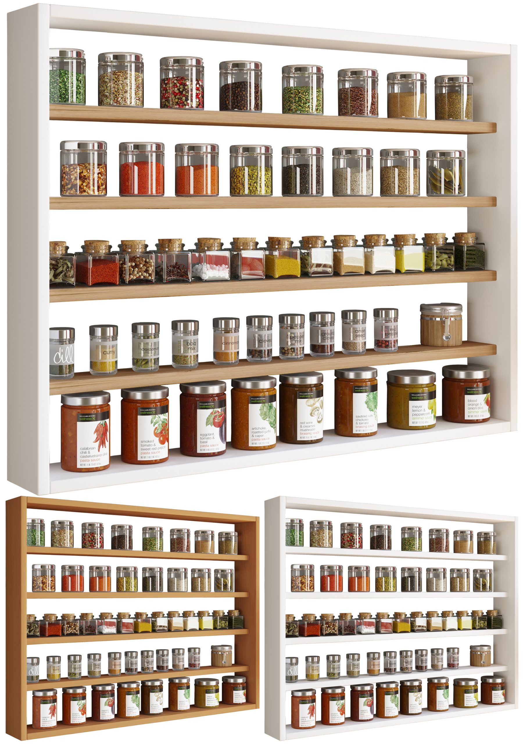 VCM Holz Küchenregal hängend   Maße ca. H. 60 x B. 80 x T. 10 cm   Hängeregal mit fünf Fächern   Wandregal   Gewürzregal   Küchenmöbel - Esaldi L