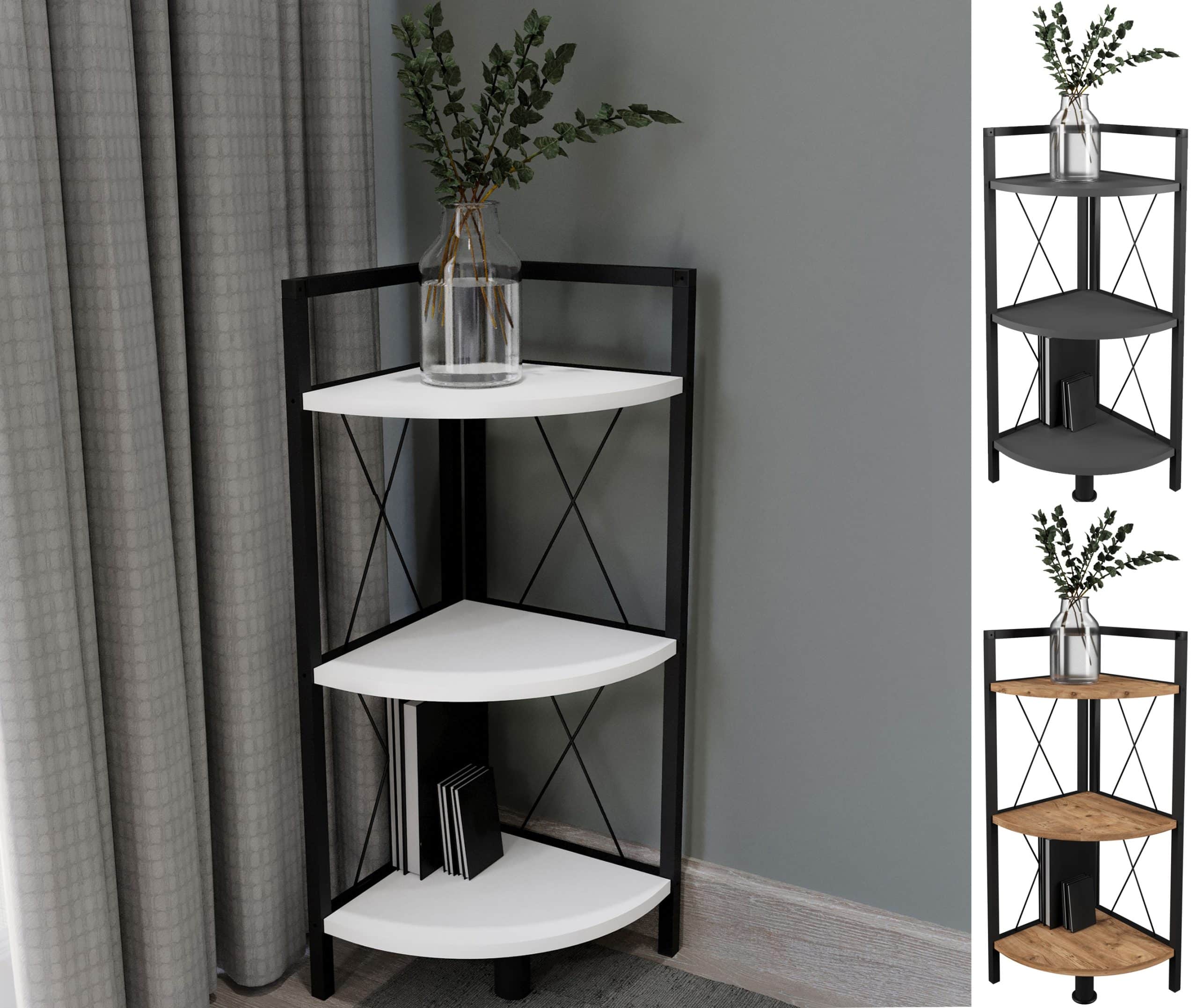 VCM Holz Metall Eckregal Aufbewahrung Stand Regal Bücherregal Deko Bücher Standregal Insasi 2