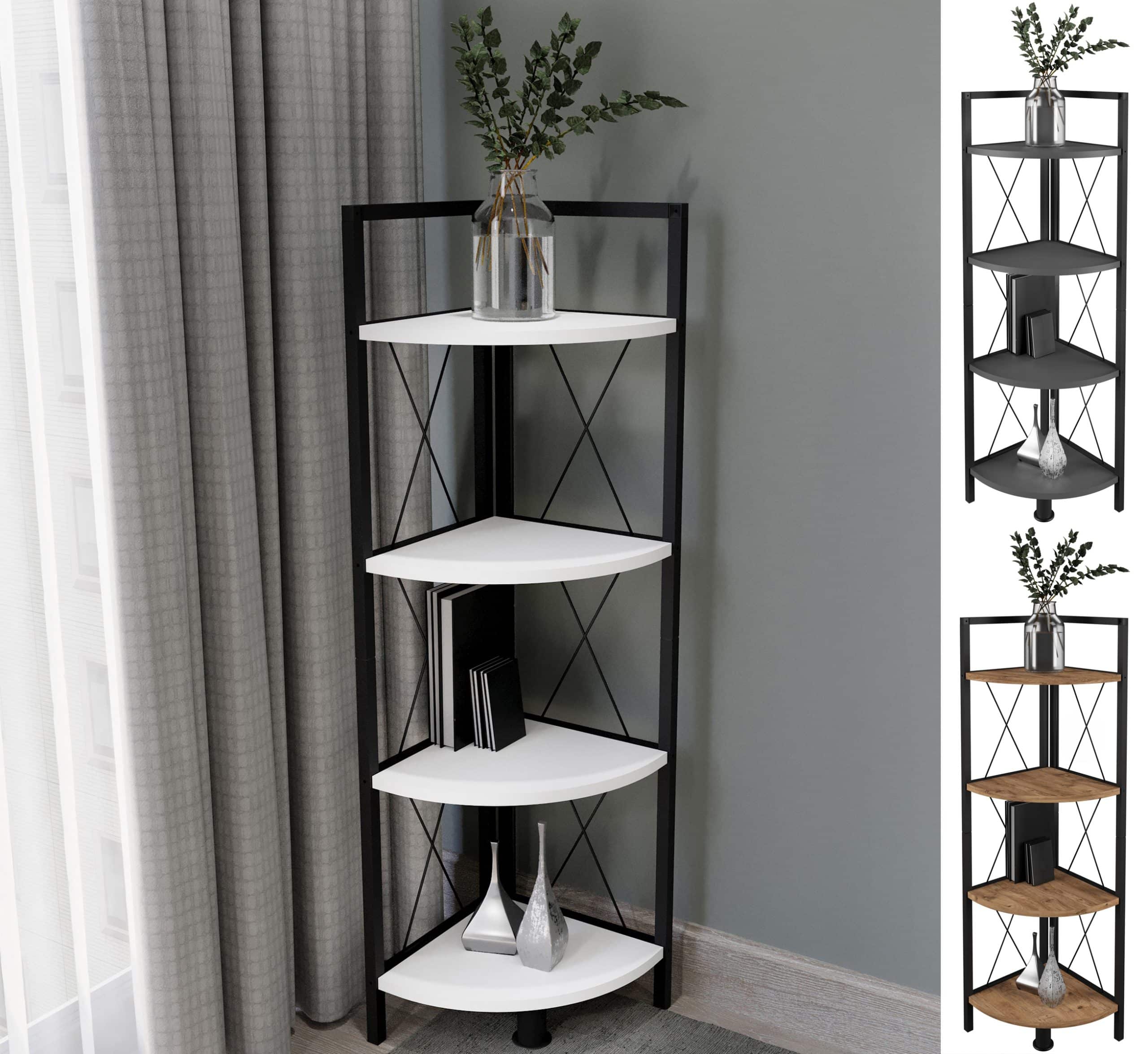 VCM Holz Metall Eckregal Aufbewahrung Stand Regal Bücherregal Deko Bücher Standregal Insasi 4