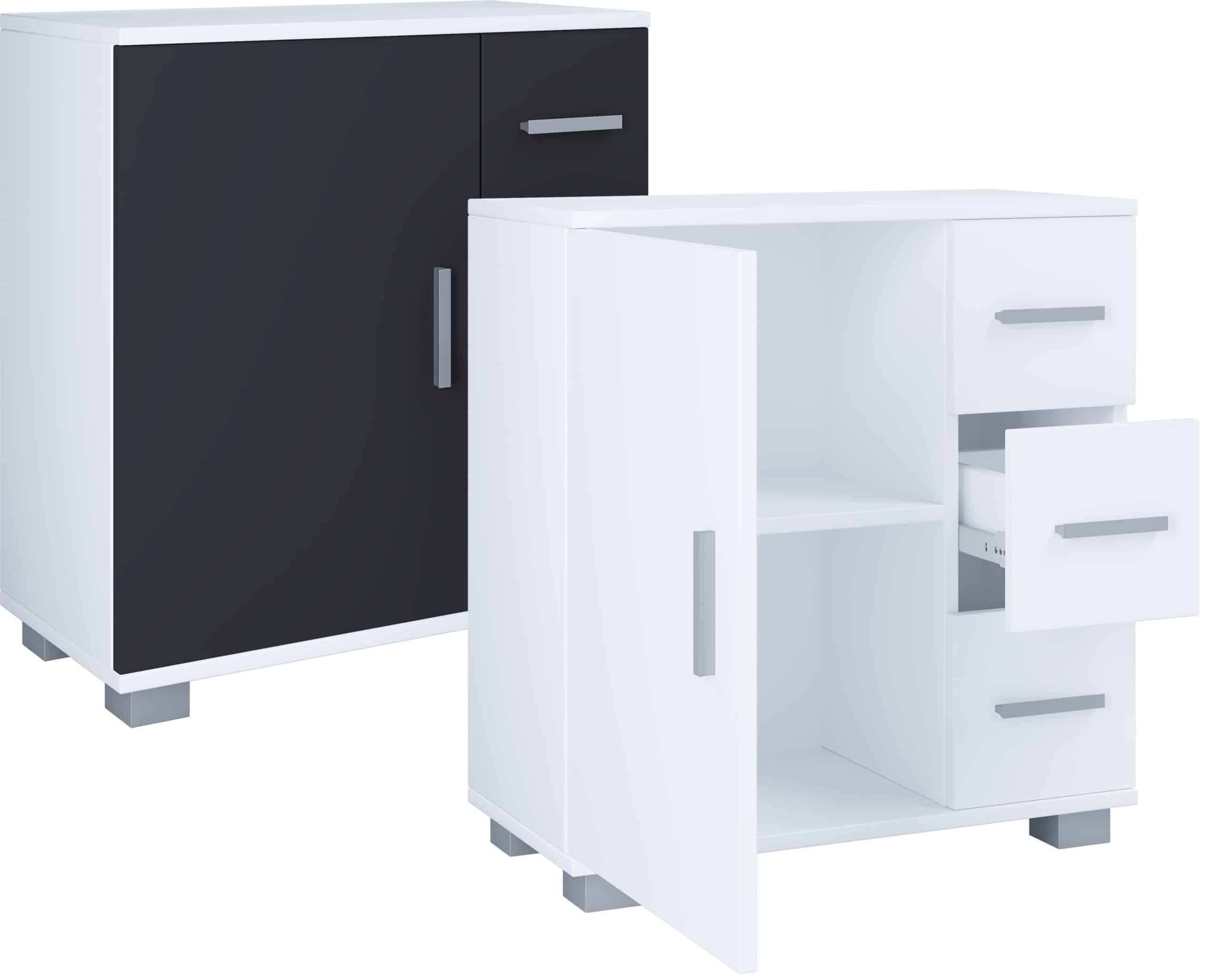 VCM Holz Midischrank   Badschrank   Maße: H. 65 x B. 60 x T. 30 cm   3 Schubladen   1 große Drehtür   2 Fächer - Zalo XL