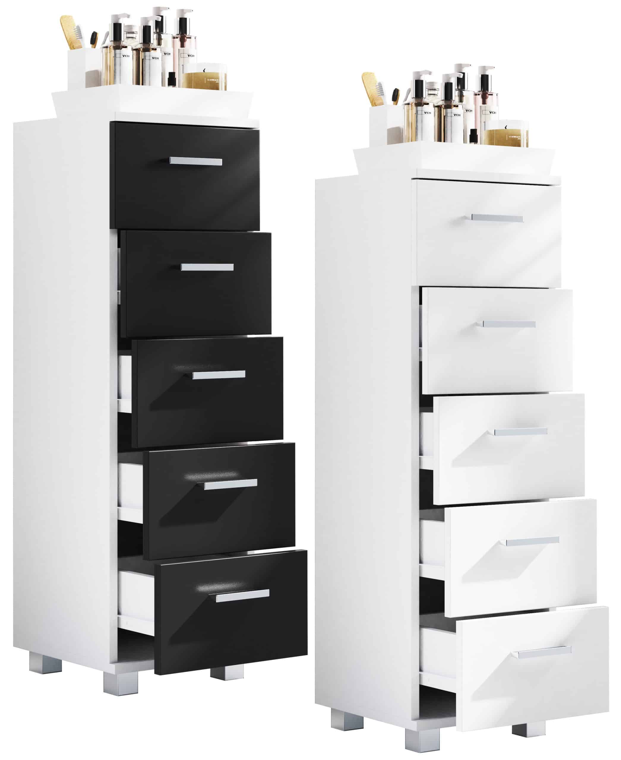 VCM Holz Midischrank   Badschrank   Maße: H. 90 x B. 30 x T. 30 cm   Kommode   5 Schubladen - Zalo M