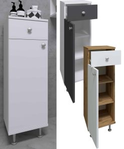VCM Holz Midischrank   Badschrank   Maße: H. 95 x B. 30 x T. 30 cm   1 Schublade   1 Drehtür   3 Fächer - Nilosi