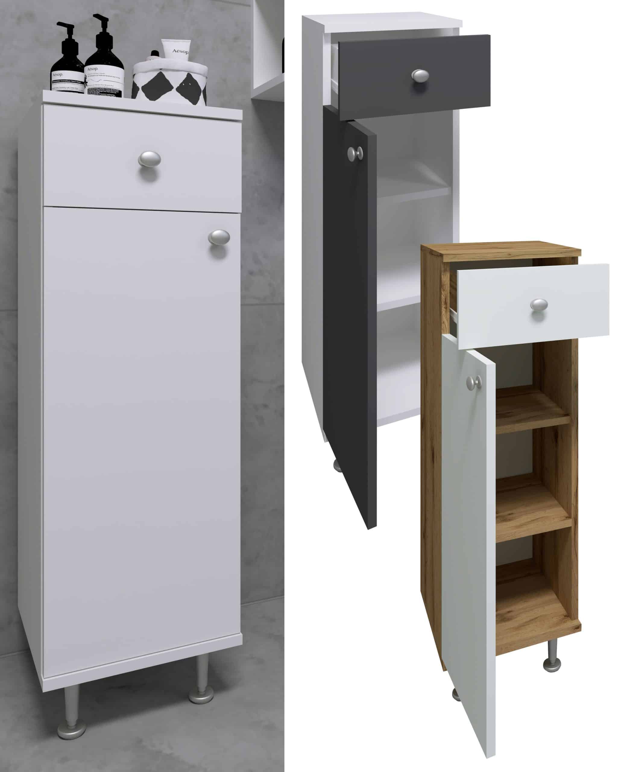 VCM Holz Midischrank   Badschrank   Maße: H. 95 x B. 30 x T. 30 cm   1 Schublade   1 Drehtür   3 Fächer - Nilosi