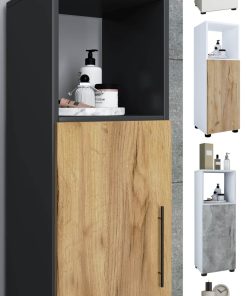 VCM Holz Midischrank   Badschrank mit offenem Fach und einer Drehtür   Maße H. 93 x B. 31 x T. 30 cm   Midischrank - Flandu