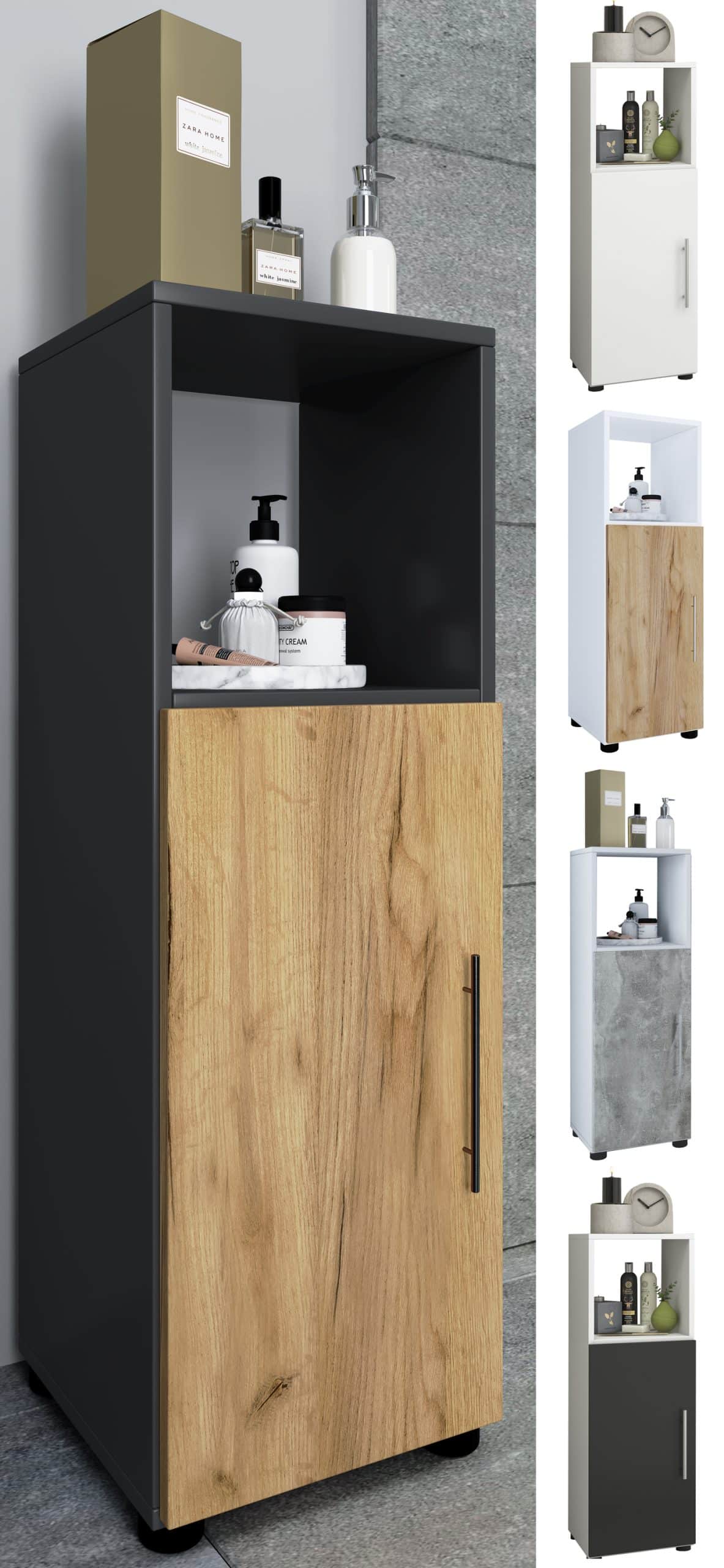 VCM Holz Midischrank   Badschrank mit offenem Fach und einer Drehtür   Maße H. 93 x B. 31 x T. 30 cm   Midischrank - Flandu