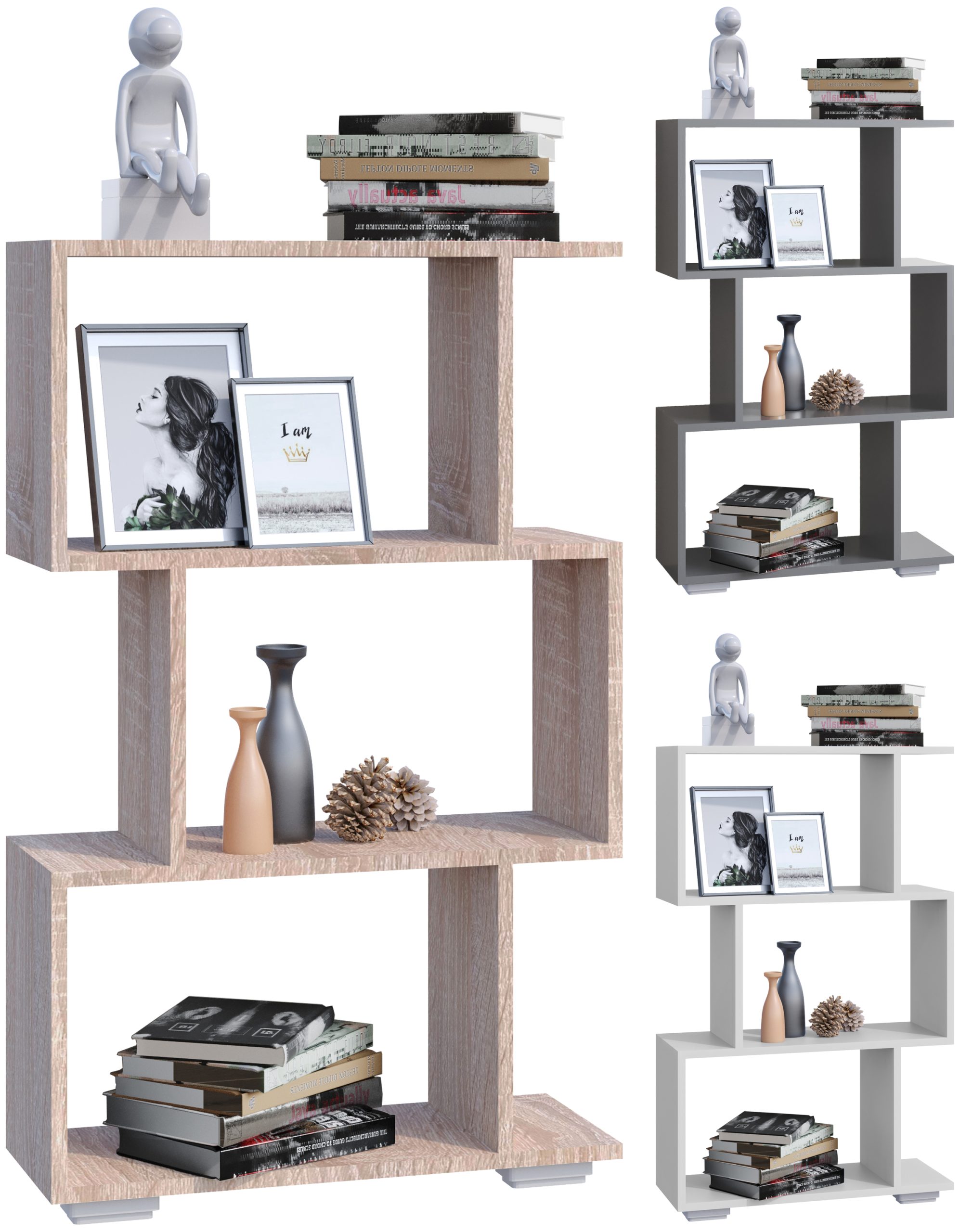 VCM Holz Raumteiler Stand Regal Bücherregal Deko Bücher Standregal Palusa M