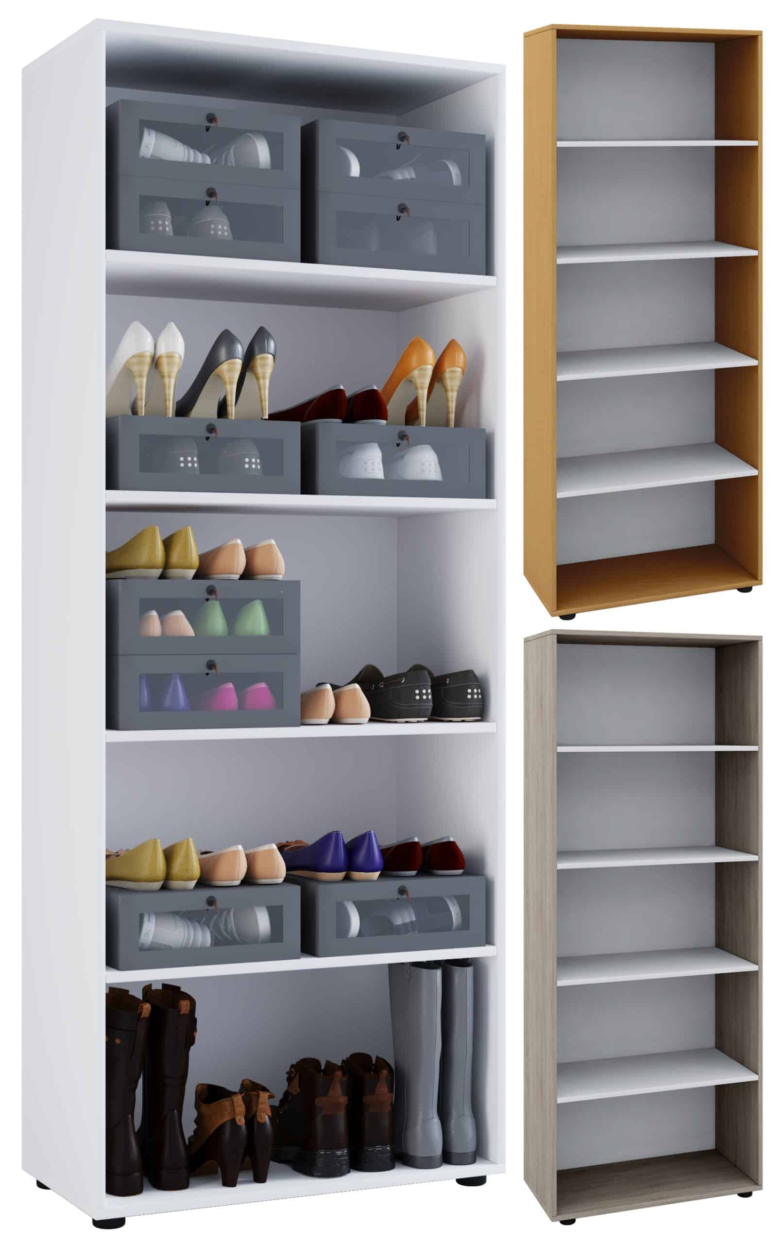 VCM Holz-Regal   Maße: B. 70 x H. 178 x T. 40 cm   5 Fächer   Allzweckregal   Schuhregal   ohne Türen – Vandol