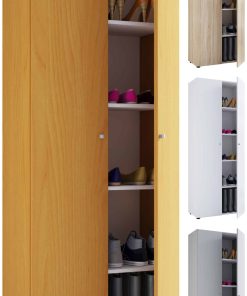 VCM Holz Schrank   Maße B. 70 x H. 178 x T. 40 cm   5 Fächer   Allzweckschrank   Schuhschrank   mit zwei Drehttüren – Vandol