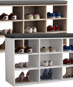 VCM Holz Schuhregal   Maße ca. H. 50 x B. 80 x T. 30 cm   Schuhkommode mit 9 Fächer   Schuhschrank - Hinsol XS