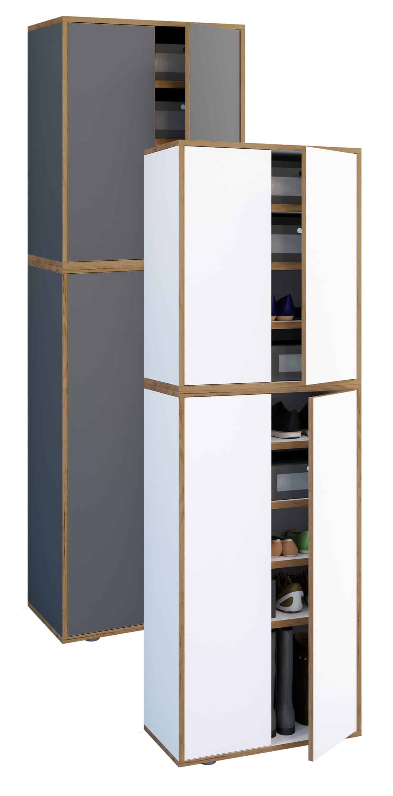 VCM Holz-Schuhschrank   Maße: B. 60 x H. 183 x T. 33 cm   Allzweckschrank   9 Fächer   4 Drehtüren - Salia Breite 60 cm