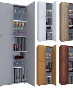 VCM Holz-Schuhschrank   Maße: B. 70 x H. 184 x T. 40 cm   Allzweckschrank   5 Fächer   4 Drehtüren - Lona