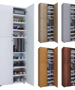 VCM Holz-Schuhschrank   Maße: B. 70 x H. 184 x T. 40 cm   Allzweckschrank   9 Fächer   4 Drehtüren - Lona