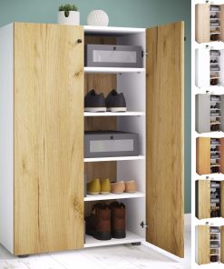 VCM Holz-Schuhschrank   Maße: H. 110 x B. 70 x T. 39 cm   Allzweckschrank   5 Fächer   2 Drehtüren– Lona