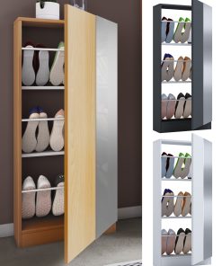 VCM Holz Schuhschrank   Maße: H. 112 x B. 50 x T. 17 cm   1 Drehtür   praktischer Spiegel - Fulisa L Spiegel