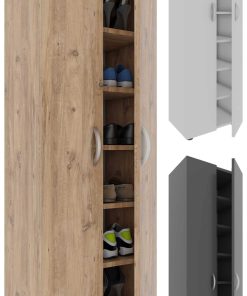VCM Holz Schuhschrank   Maße: H. 173 x B. 49 x T. 30 cm   Allzweckschrank   8 Fächer   2 Drehtüren – Ulas