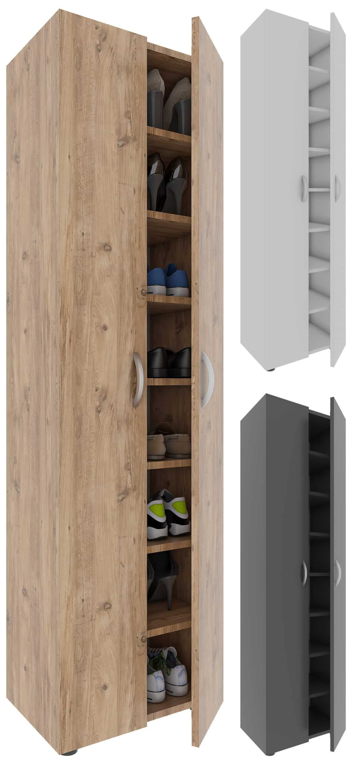 VCM Holz Schuhschrank   Maße: H. 173 x B. 49 x T. 30 cm   Allzweckschrank   8 Fächer   2 Drehtüren – Ulas