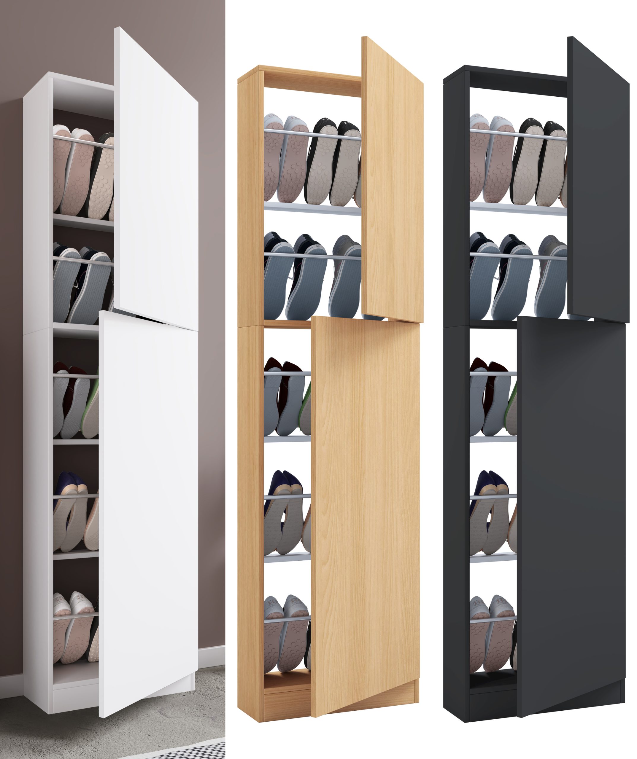 VCM Holz Schuhschrank   Maße: H. 180 x B. 50 x T. 17 cm   2 Drehtüren - Fulisa XL