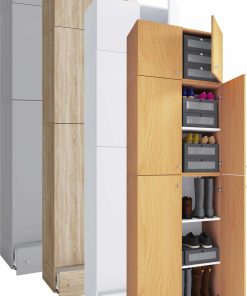 VCM Holz-Schuhschrank   Maße: H. 240 x B. 70 x T. 39 cm  Allzweckschrank   5 Fächer   4 Drehtüren   Aufsatz mit 2 Türen   extra Schublade– Lona