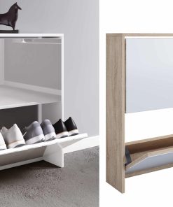 VCM Holz Schuhschrank   Maße: H. 73 x B. 63 x T. 17 cm   2 Klappen mit Spiegel - Stido L