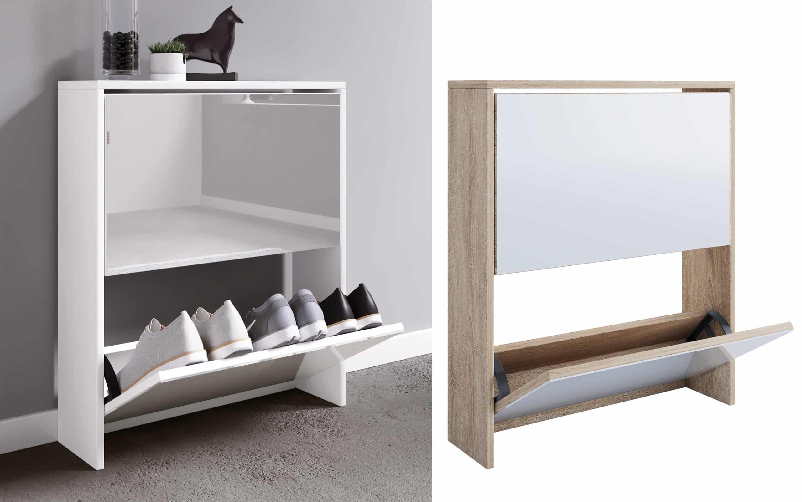 VCM Holz Schuhschrank   Maße: H. 73 x B. 63 x T. 17 cm   2 Klappen mit Spiegel - Stido L