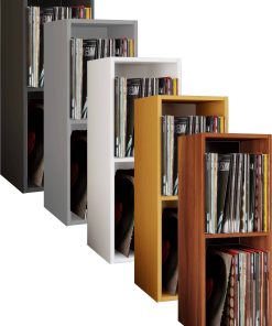VCM Holz Stand Regal   Regal mit 2 großen Fächer   Maße: H. 72 x B. 34 x T. 30 cm   Platz für 65 Schallplatten   1 fester Fachboden - Platto
