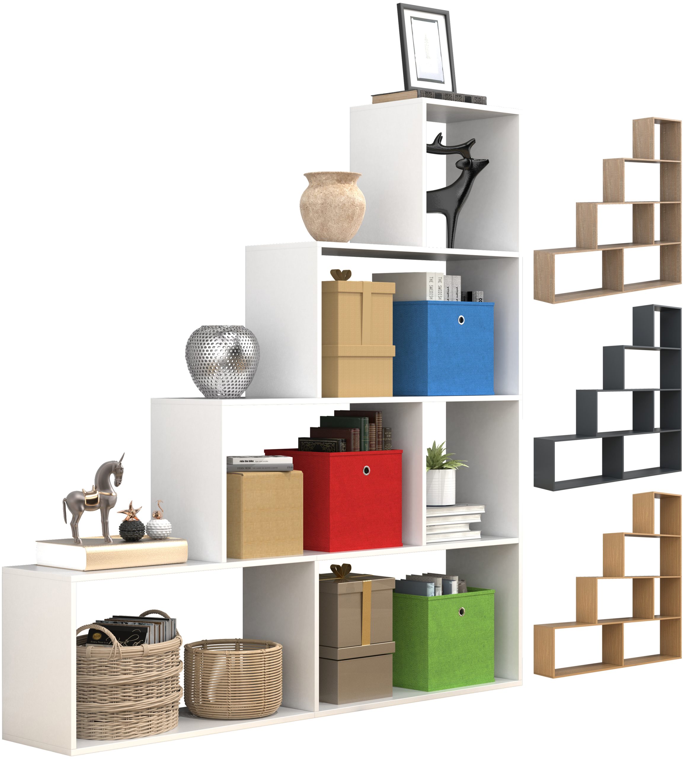 VCM Holz Stand Treppenregal Stufenregal Standregal Raumteiler Bücherregal Dubila L