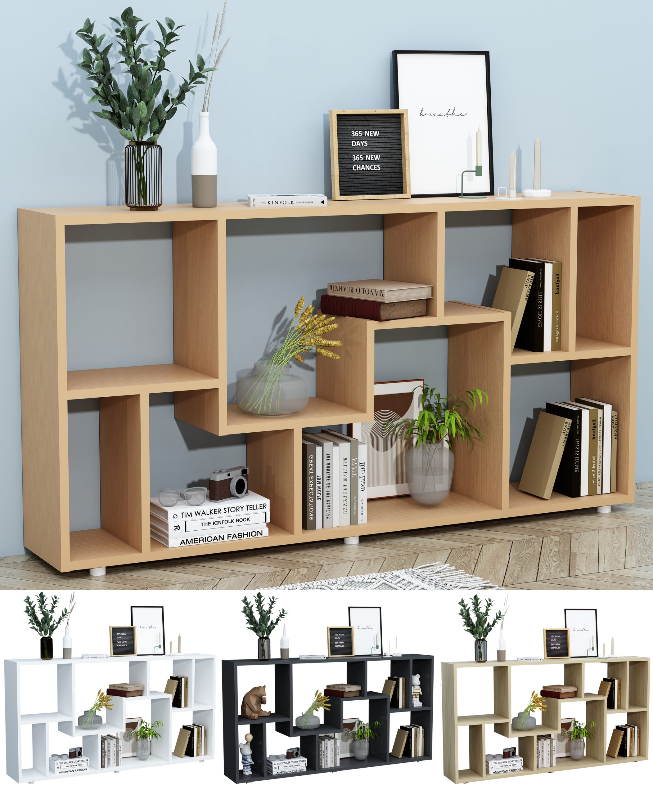 VCM Holz Standregal Bücherregal Medienregal Aufbewahrung Raumteiler Deko Regal Lanisa L