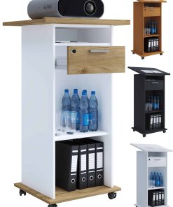 VCM Holz Standschreibtisch   ideal für Beamer oder Projektor mit Rollen   Maße: H. 108 x B. 60 x T. 50 cm   Pultfläche neigbar   Schublade abschließbar - Neta