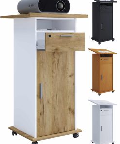 VCM Holz Standschreibtisch   ideal für Beamer oder Projektor mit Rollen und Tür   Maße: H. 108 x B. 60 x T. 50 cm   Pultfläche neigbar   Schublade abschließbar - Neta