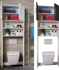 VCM Holz WC Toilette Regal   Toilettenüberbau   Überbauschrank   Wandschrank   Maße ca. B. 64 x  H. 190 x T. 25 cm  - Totas