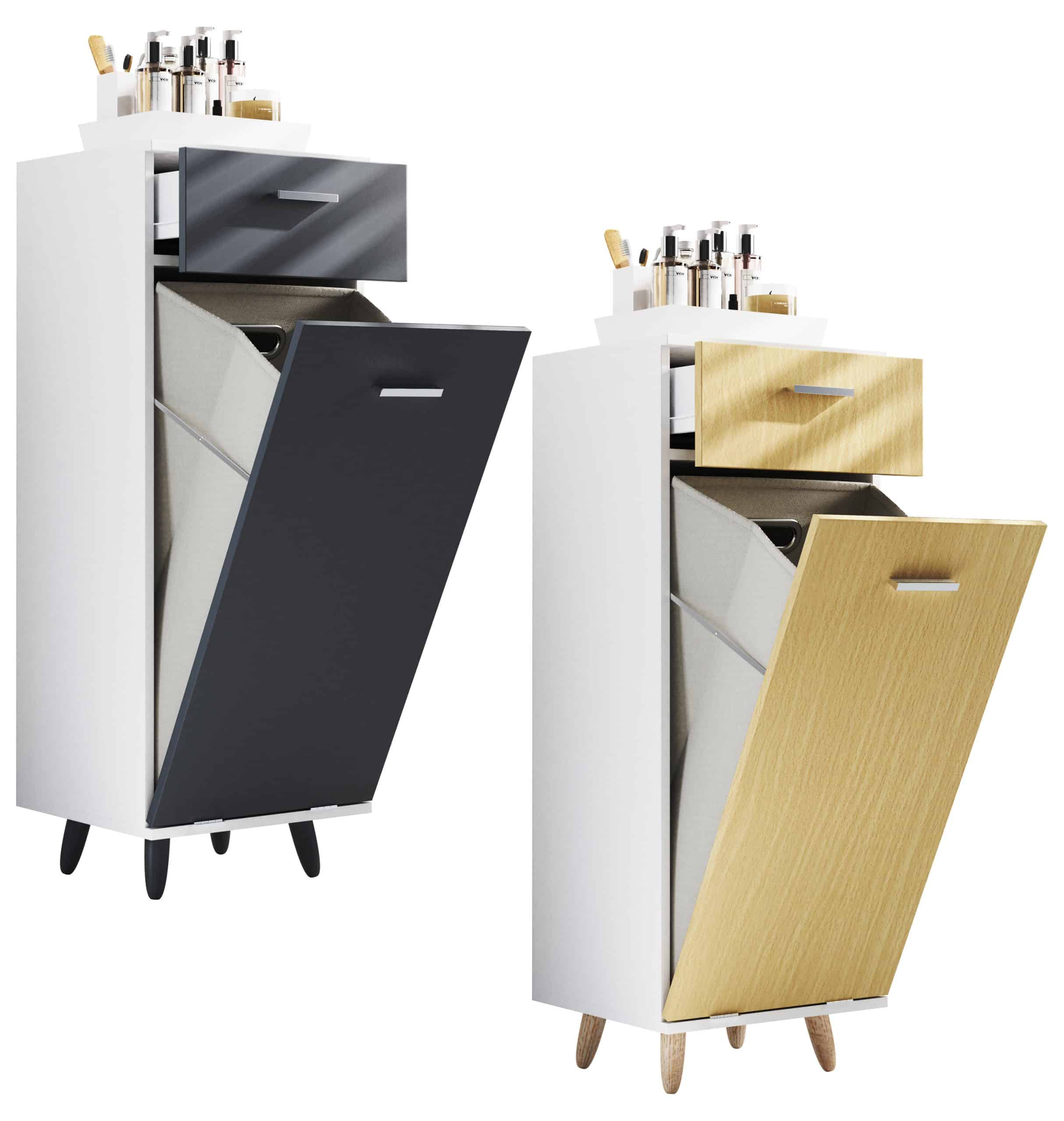 VCM Holz Wäscheschrank   Wäschetruhe   Wäschebox   Wäschekorb   Maße ca. H. 101 x B. 40 x T. 35 cm - Landos S