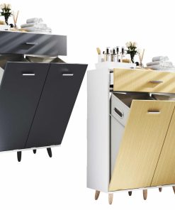 VCM Holz Wäscheschrank   Wäschetruhe   Wäschebox   Wäschekorb   Maße ca. H. 101 x B 79 x T. 35 cm - Landos M