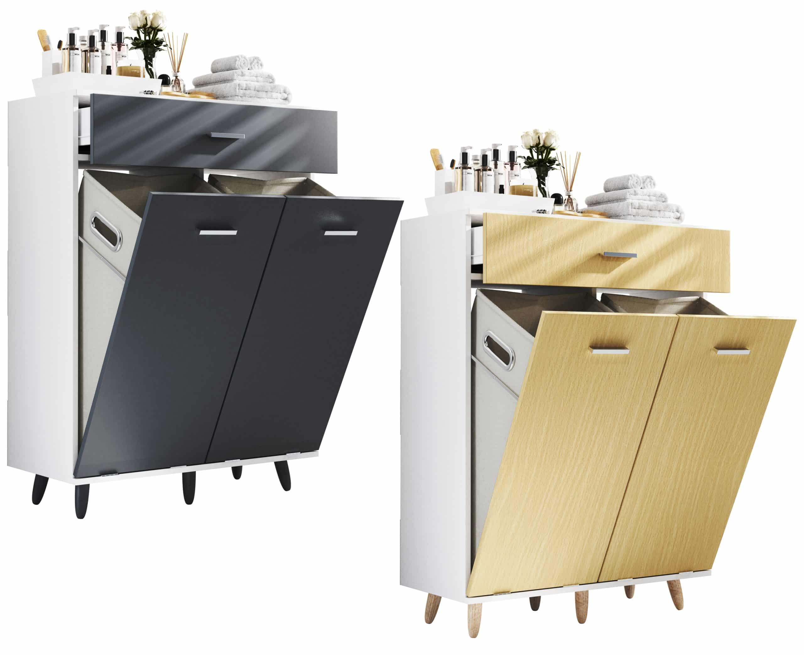 VCM Holz Wäscheschrank   Wäschetruhe   Wäschebox   Wäschekorb   Maße ca. H. 101 x B 79 x T. 35 cm - Landos M