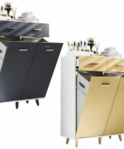 VCM Holz Wäscheschrank   Wäschetruhe   Wäschebox   Wäschekorb   Maße ca. H. 97 x B 79 x T. 35 cm - Landos L