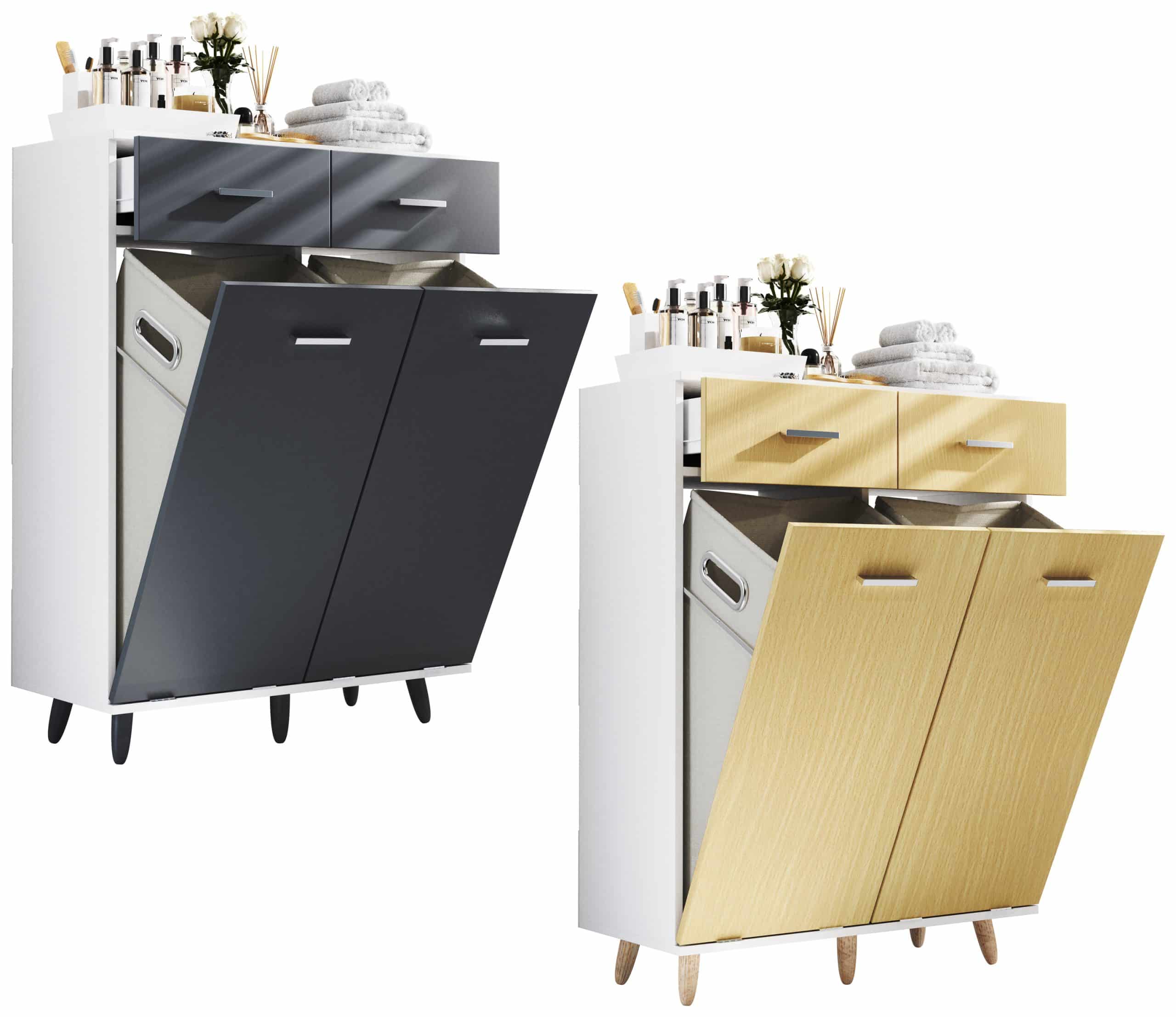 VCM Holz Wäscheschrank   Wäschetruhe   Wäschebox   Wäschekorb   Maße ca. H. 97 x B 79 x T. 35 cm - Landos L