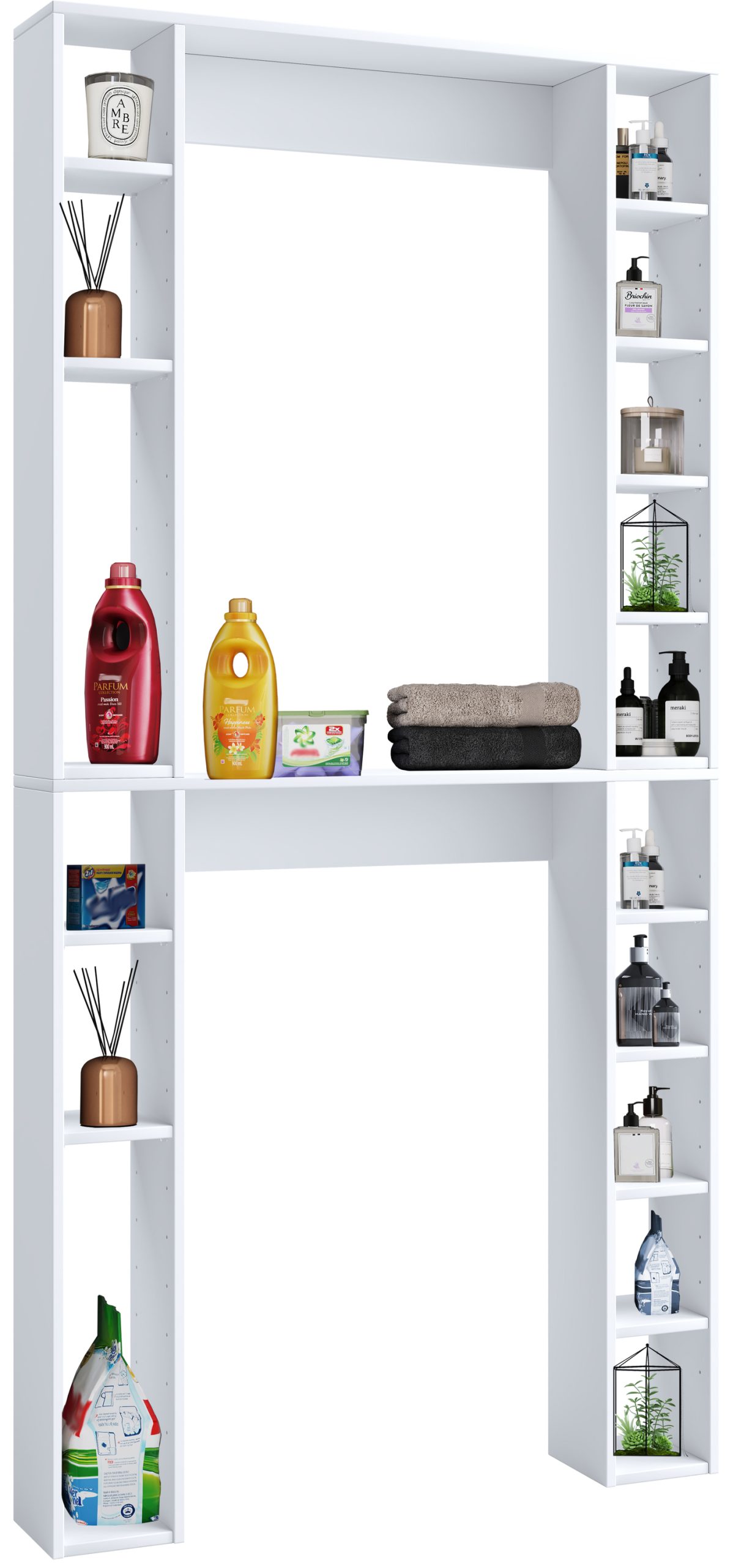 VCM Holz Wandregal   Standregal   Überbau WC   Maße: H. 200 x B. 98 x T. 18 cm   16 Fächer - Tinoli XL