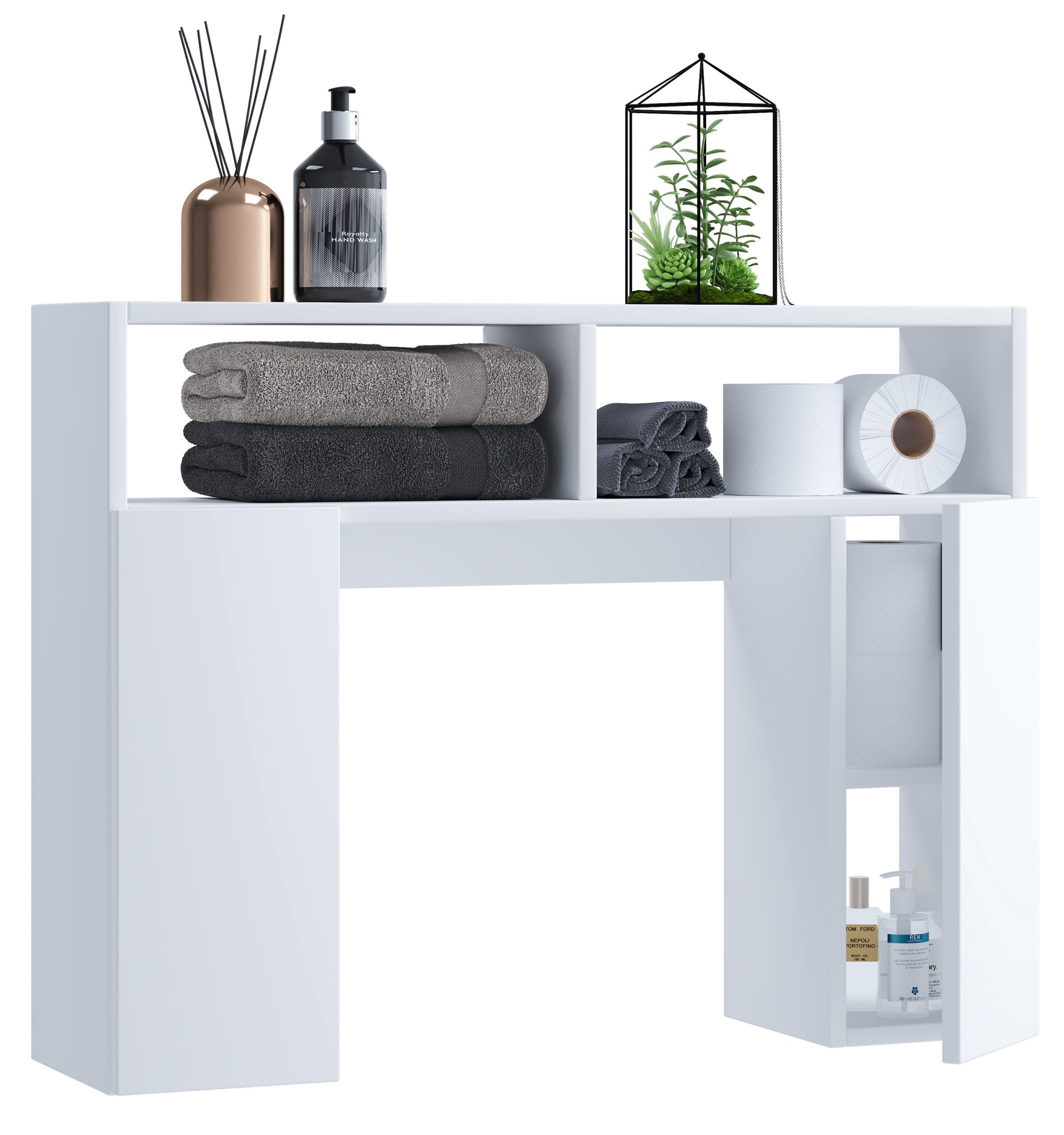 VCM Holz Wandregal   Überbau WC Toilette   Maße: H. 61 x B. 76 x T. 20 cm   2 kleine Drehtüren mit ja 2 Fächer   2 offene Regalfächer - Tinoli S