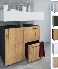 VCM Holz Waschbeckenunterschrank   Badschrank   Maße: H. 51 x B. 61 x T. 32 cm   1 Drehtür   2 große Schubladen   modernes Badezimmermöbel - Flandu