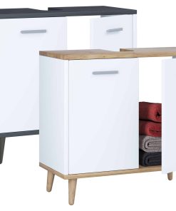 VCM Holz Waschbeckenunterschrank   Badschrank   Maße: H. 56 x B. 60 x T. 28 cm   2 große Drehtüren - Landos