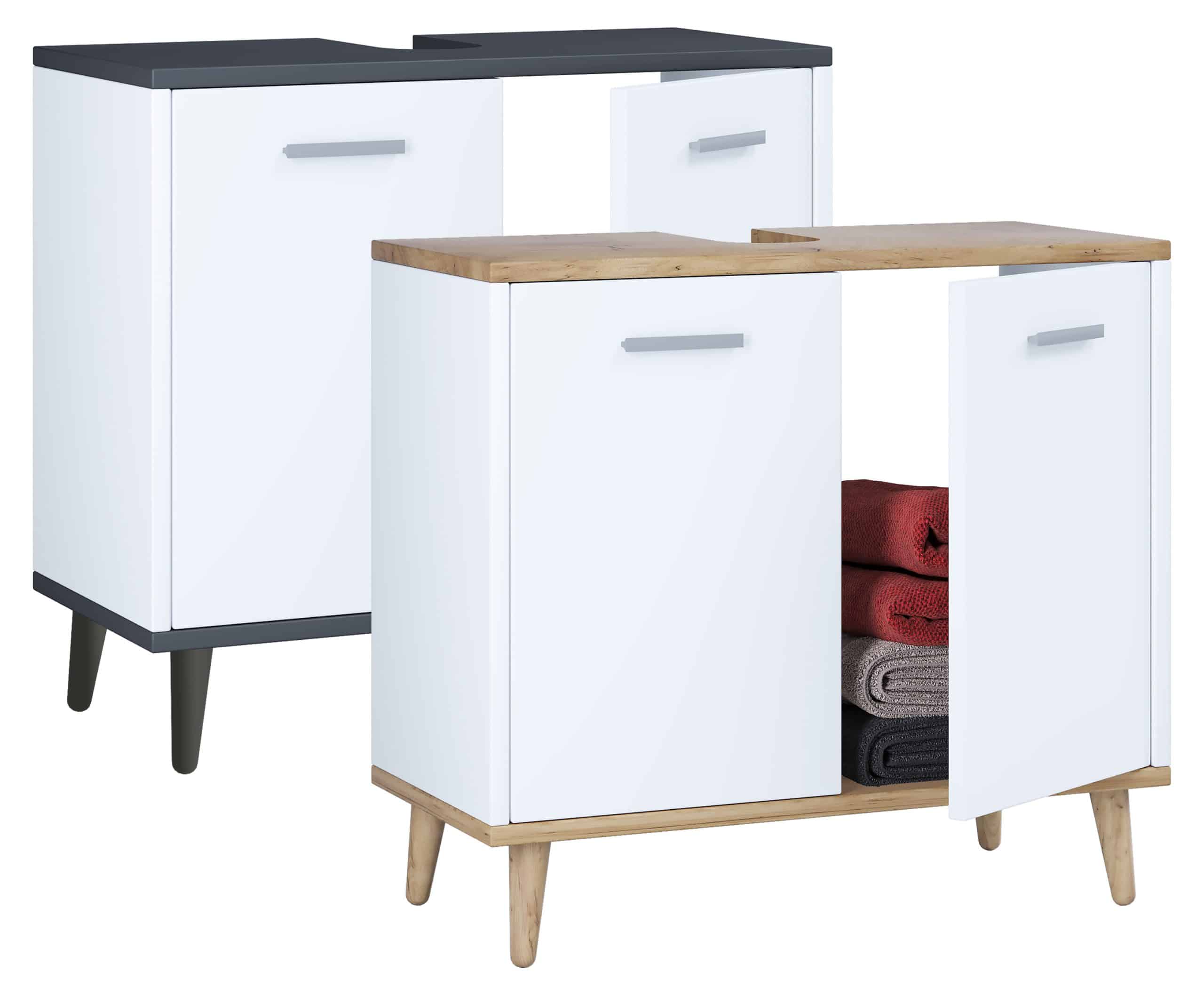 VCM Holz Waschbeckenunterschrank   Badschrank   Maße: H. 56 x B. 60 x T. 28 cm   2 große Drehtüren - Landos