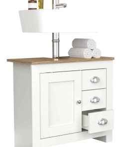 VCM Holz Waschbeckenunterschrank   Badschrank   Maße: H. 58 x B. 65 x T. 30 cm   1 Drehtür   3 kleine Schubladen - Balusa L