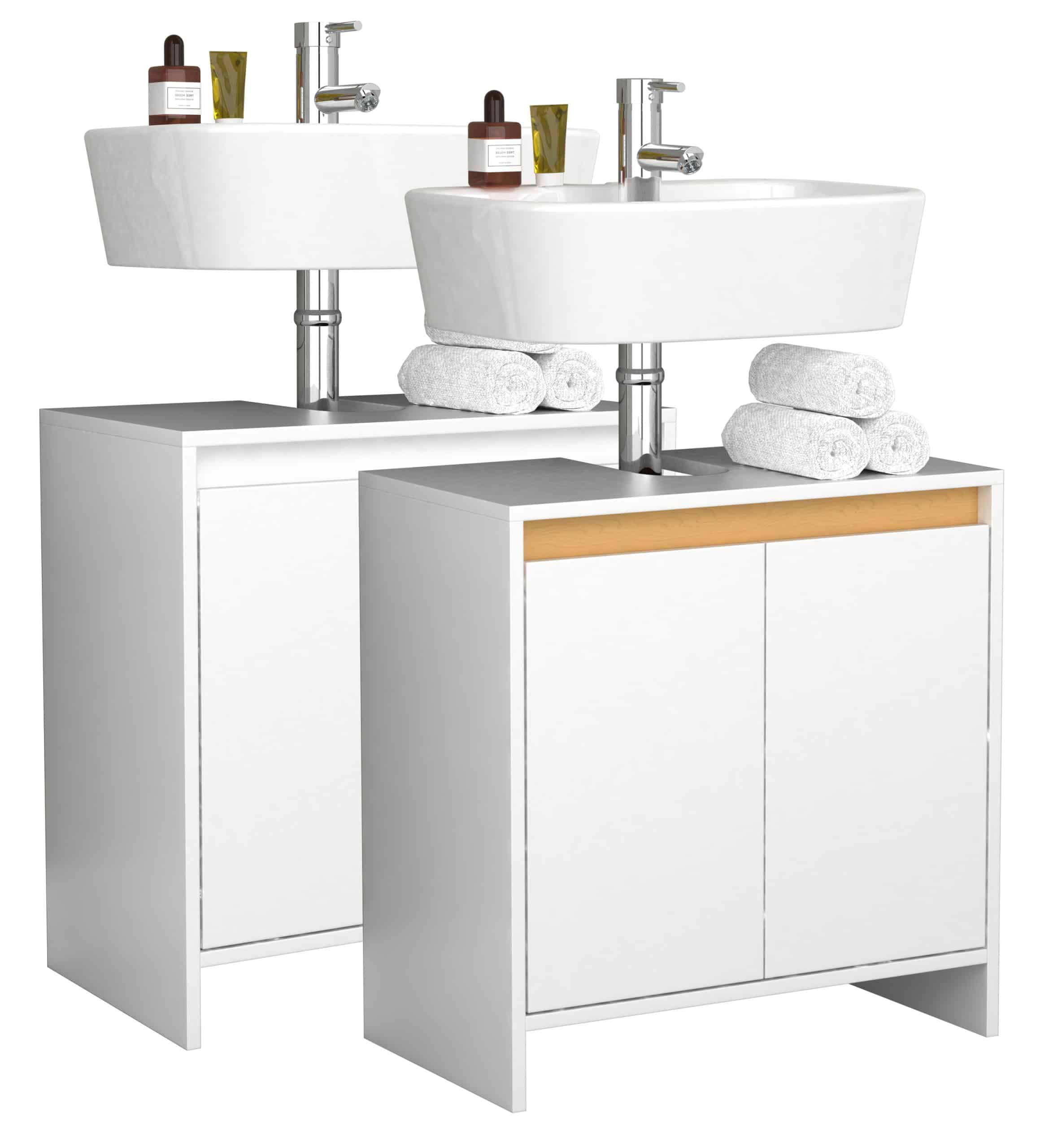 VCM Holz Waschbeckenunterschrank   Badschrank   Maße: H. 60 x B. 58 x T. 33 cm   2 große Drehtüren ohne Griffe - Malira