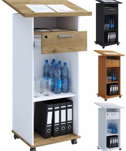 VCM Holz mobiles Rednerpult   Maße ca. H. 108 bis 120 cm x B. 60 cm x T. 50 cm   Stehpult mit Rollen  rollbar mit Schublade   Stehtisch - Melta