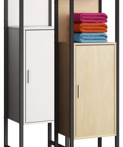 VCM Holz/Metall Badmöbel   Midischrank   Maße: H. 114 x B. 33 x T. 30 cm   Badregal   1 Drehtür   1 offenes Fach - Edino