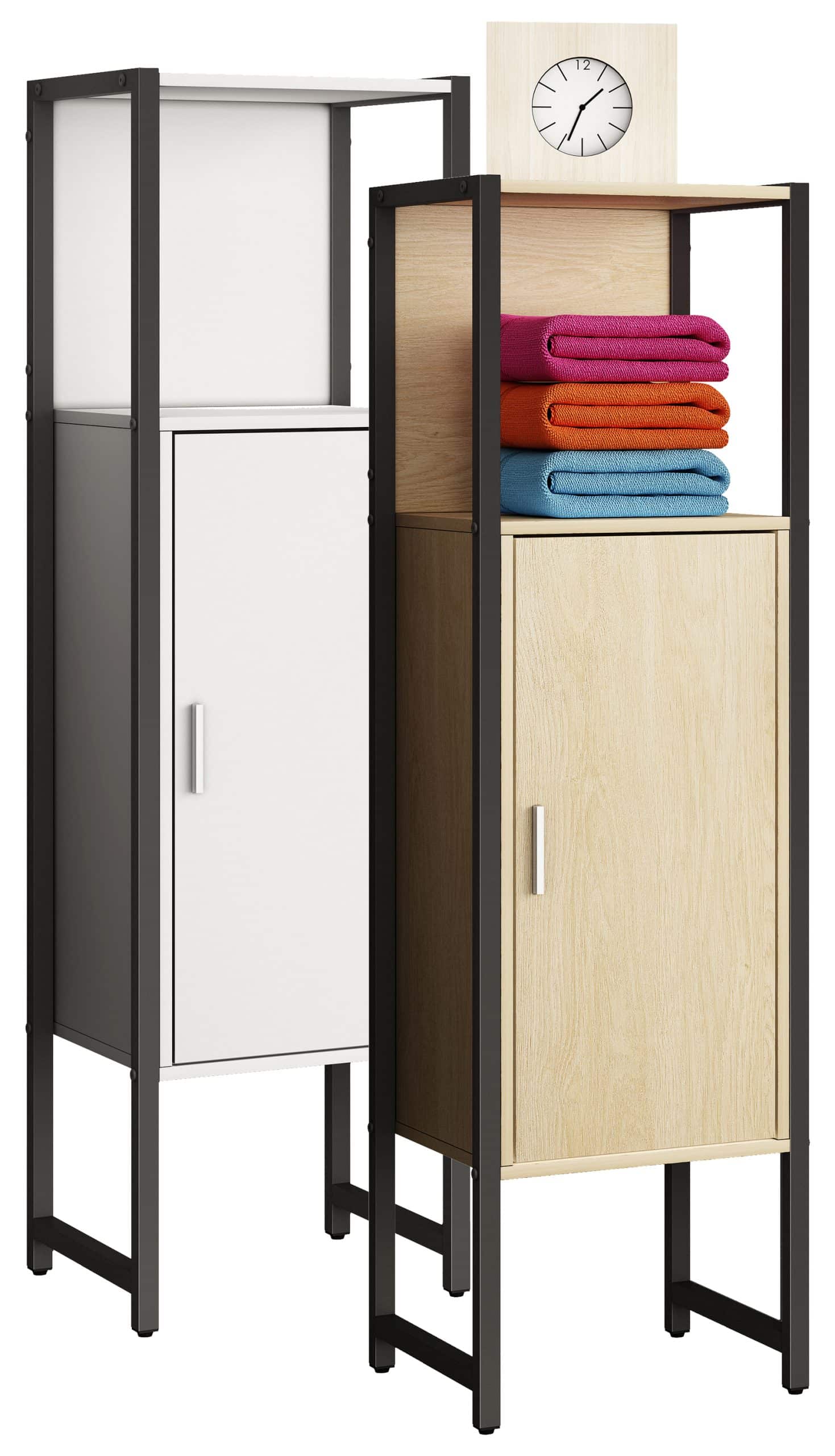 VCM Holz/Metall Badmöbel   Midischrank   Maße: H. 114 x B. 33 x T. 30 cm   Badregal   1 Drehtür   1 offenes Fach - Edino