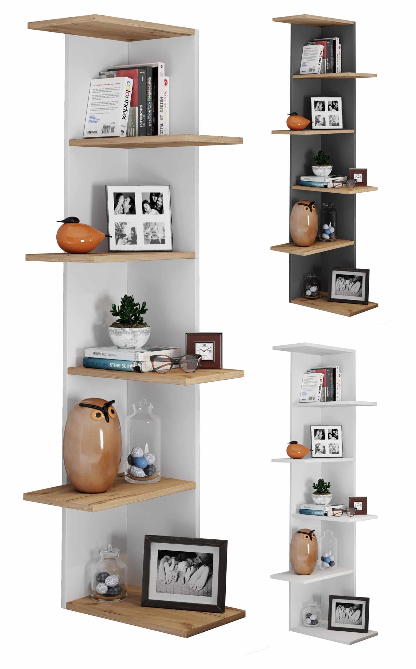 VCM Holzregal hängend   platzsparendes Regal   Maße: H. 140 x B. 37 x T. 37 cm   Elegantes Regal hängend   Aufbewahrungsregal   Bücherregal   Wandregal - Balos XL